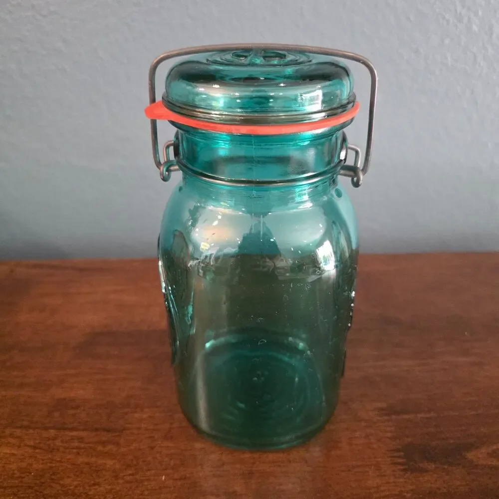 Ball Ideal Canning Jar Blue Green Eagle Bicentennial Glass Lid Wire Bail Vintage